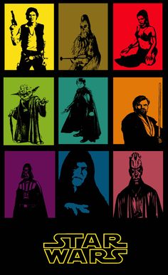 the star wars poster is shown in different colors