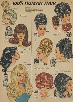 Vintage Hairstyles Drawing, Vintage Hair Magazine, Vintage Hair Aesthetic, 60 Hairstyles Vintage, 70s Advertisements, 60s Hair Styles, 70's Hairstyles, 60's Hairstyles, Vintage Long Hair