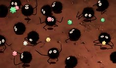 an animated cartoon character surrounded by stars and other small black objects on a brown surface