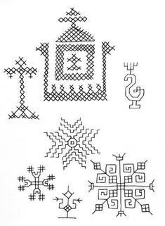 the cross stitch pattern is shown in black and white, with different designs on it