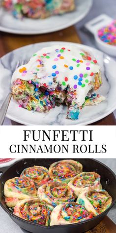 funfetti cinnamon rolls with white frosting and sprinkles on top