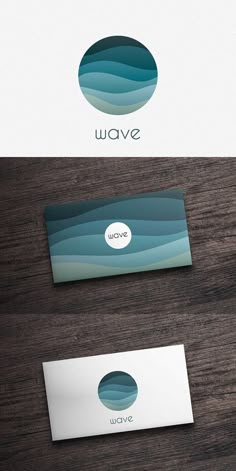 two business cards with the word wave on them, and an image of waves that appear to be made out of wood