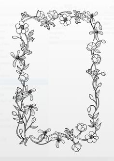 a drawing of flowers and vines in the shape of a square frame