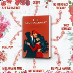 the book cover for the archeologist by evelyn artetra surrounded by pink flowers