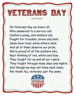 a veterans day poem written in red, white and blue