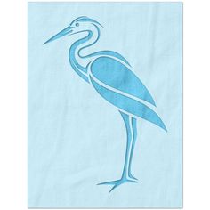 a blue bird with long legs on a light blue background is featured in this image