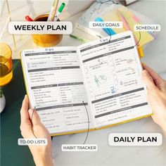 a person is holding an open book with the words daily planner and tasks on it