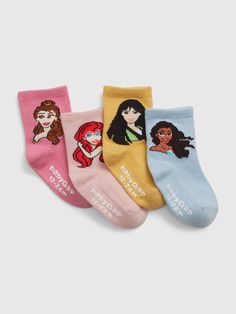 babyGap | Disney Princess Crew Socks (4-Pack) | Gap Baby Disney Princess, Disney Baby Princess, Disney Socks, Mickey Mouse And Minnie Mouse, Toddler Socks, Easter Bunny Decorations, American Brand, Ribbed Top, Baby Gap