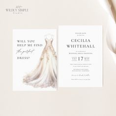 the wedding dress is displayed on the front and back of the card