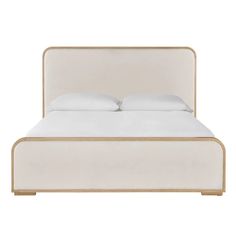 a bed with white sheets and pillows on top of it, against a white background