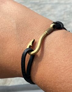 fishhook bracelet antique brass, vintage fishhook bracelet with adjust - Eleni Pantagis Fish Hook Bracelet, Hook Bracelet, Bracelet Leather, Native Art, Brass Metal, Fish Hook, Handmade Leather, Quality Jewelry, Infinity Bracelet