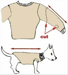 an image of a dog that is wearing a sweater with the measurements for it to be cut