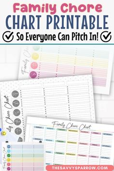 the family chore chart printable is shown with text that reads, so everyone can pitch