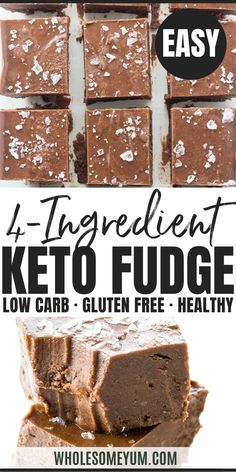 chocolate fudge with text overlay that reads, easy keto fudge low carb gluten free healthy