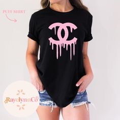 THIS SHIRT MUST BE WASHED ON GENTAL, COLD, INSIDE OUT AND DO NOT DRY Chanel Tee, Chanel Clothes, Puff Shirt, Chanel T Shirt, Chanel Shirt, Chanel Outfit, Gucci Purses, Cute Shirt Designs, Vinyl Shirts