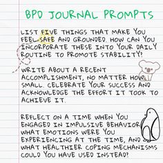 Here are three prompts that will help you get started on your BPD journal. Boderline Personality Disorder, Bullet Journal Mental Health, Journal Inspiration Writing, Impulsive Behavior, Bullet Journal Mood, Writing Therapy, Art Journal Therapy, Keeping A Journal