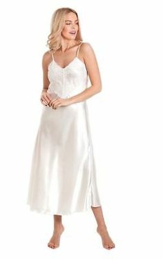 Ladies Satin Lace Long Nightdress Nightie Deep Lace front lace Detail S 10 to 28 | eBay Nightgown Long, Long Nightdress, Long Dress For Women, Suspenders For Women, Lace Nightgown, Soft Feminine, Check Dress, Dresses Women, Evening Attire