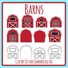 the barn clip art set for commercial use is shown in red, white and blue