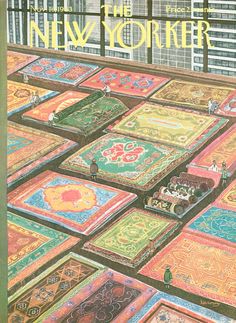 the new yorker magazine cover with an image of many colorful rugs on display