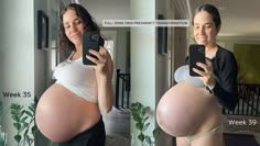 a pregnant woman taking a selfie with her phone