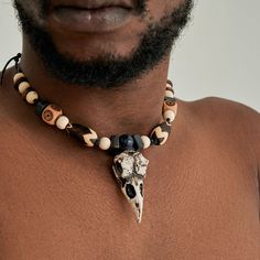 African skull men's pendant necklace. Wooden bead necklace f - Inspire Uplift Bead Necklace For Men, Mens Pendant Necklace, Raven Skull Necklace, Wooden Bead Necklace, Mens Necklace Pendant, Astrology Necklace, Lion Necklace, Wooden Bead Necklaces, African Necklace