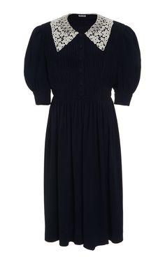 Lace Collar Dress By Miu Miu | Moda Operandi Lace Collar Dress, The Abomination, Miu Miu Dress, Trend Dress, Black Collared Dress, Gianmarco Lorenzi, Denim Midi Dress, Retro Mode, Woman Shoes