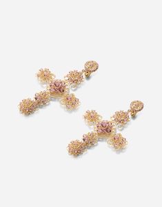 Technical specifications. Gold 18 Kt. Gemstones. 118 round pink tourmalines. Made in Italy. Dolce And Gabbana Earrings, Woman Earrings, Peach Jewelry, Gold Logo, Earrings Collection, Gold Flowers, Pink Tourmaline, Flower Earrings, Earrings Gold