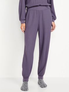 High-Waisted Waffle Lounge Joggers | Old Navy Purple Clothes, Family Maternity, Family Pajamas, Old Navy Women, Knit Cuff, Belly Button, Tapered Legs, Toddler Boys, Rib Knit