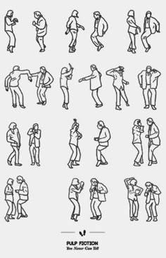 an image of people doing different things in the same drawing style, each with their own hand