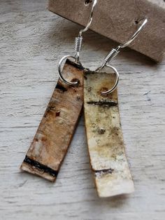 Earings from natural birchbark. Pinecone Jewelry, Birchbark Earrings, Natural Earrings, Natural Jewelry, Birch Bark Crafts Diy, Pine Cone Jewelry, Driftwood Jewelry, Pebble Jewelry, Wood Jewelery