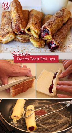 french toast roll ups are being made in the kitchen and then put into an oven