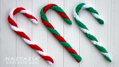 crocheted candy canes made from yarn