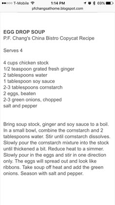 the recipe for egg drop soup on an iphone