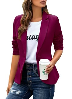 PRICES MAY VARY. Material: Polyester&Spandex. Soft fabric. This jacket comes with a full lining. Soft and Comfortable to Wear. Features: Long Sleeve, Open Front, Single Front Button, Lapel Style, Pockets, Solid Color Unique Blazers Coats for your choice, elegant, classic and fancy. Casual blazer jackets for women, women work office suit, work blazers for women office professional. Design: Basic lapel collar blazer jacket for women. The single front button makes it easy to put on and take off. Tw Romantic Edgy Style, Outfits With Blazers For Women, Hoc Winter, Office Work Outfits, New Style Ideas, Travel Attire, Travel Nurse, 40s Style, Fashion Styling Tips