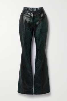 One look at the contouring seams on these pants and any fan knows they're from Mugler. Made from panels of snake-effect leather, they have a V-shaped waist and skinny-legs that kick out to dramatic, flared hems. Studded Leather Pants, Mugler Leather Pants, Stylist Closet, Mugler Pants, Snake Pants, Luxury Wishlist, Dream Wishlist, Clothing Wishlist, Leopard Pants