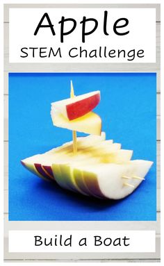 the pin shows a boat made from apple slices and toothpicks. Fall Science Experiments For Kids, Fall Science Experiments, Apple Boats, Johnny Appleseed Day, Fall Classroom Ideas, Fall Lesson Plans