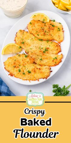 Baked Flounder Crispy Flounder Recipes, Oven Fried Flounder Recipes, Oven Fried Flounder, Easy Baked Flounder Recipes, Quick And Easy Flounder Recipes, How To Make Flounder Fish, Flounder Dinner Recipes, How To Cook Flounder In The Oven