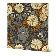 an orange and blue floral pattern on a black background canvas wall art print by design express