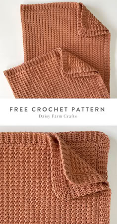 two crocheted sweaters with text that reads, free crochet pattern day farm crafts