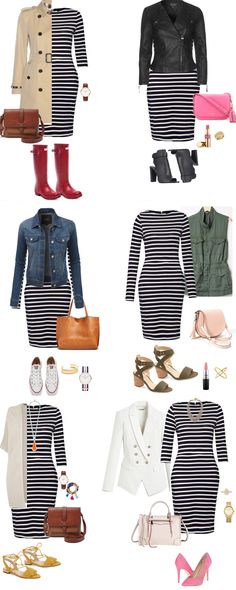 1 Dress - 6 Different looks | Lilly Style White Striped Dress Outfit, White Striped Skirt, Moda Chic, Stripped Dress, Elegante Casual, Clothes And Accessories