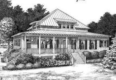 this is an artist's rendering of the house in black and white, as well as color pencils