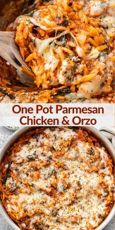 one pot parmesan chicken and orzo casserole is an easy weeknight dinner