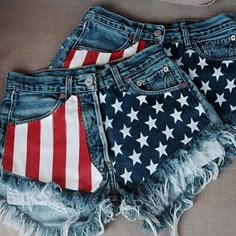 Flag tassel Star printed denim women's shorts Printed Denim Jeans, Estilo Hipster, Casual Denim Shorts, Fest Outfits, July Outfits, Looks Country