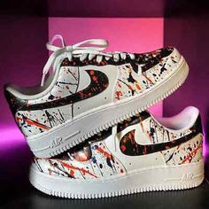 ad eBay - Air Force 1 Custom Hand Painted Shoes Halloween Black, Orange & Purple Splatter - Buy Now, click the link (eBay) Cool Nike Shoes, Air Force 1 Custom, Flat Shoe, Hand Painted Shoes, Halloween Black, Custom Hand Painted, Custom Sneakers, Painted Shoes, Stitching Leather