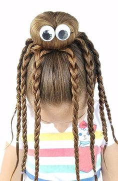 Girls School Hairstyles, Easy Hairstyles For School, Crazy Hair Day, Bun Hairstyle, Crazy Hair Day At School