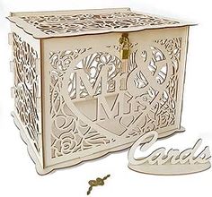 a white box with the word god written on it and a key laying next to it