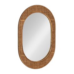 a mirror that is made out of wood and has a rattan pattern on it