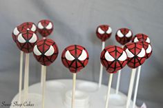 spiderman cake pops are on top of each other