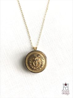 This military button necklace bears a vintage US Coast Guard (USCG) uniform button centerpiece. This gold-tone setting is strung on a 14K Gold Filled, 18-inch chain with c-clasp. This military jewelry makes the perfect military gift for any coastie, their wife, mom, or girlfriend. This piece was hand-crafted by a milit Military Jewelry, Navy Girlfriend, Dandelion Necklace, Military Gift, Military Girlfriend, Army Wives, Military Marines, Hope Design, Military Kids