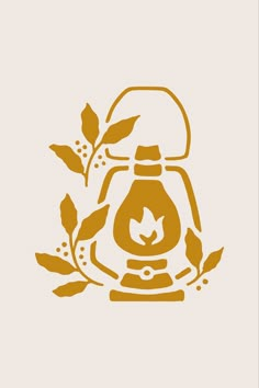 an image of a teapot with leaves around it on a light brown background that is in the shape of a lantern